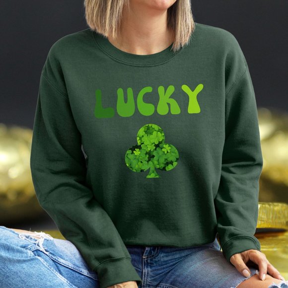 Lucky Sweatshirt Saint Patric's Day College Sweatshirt Military Green Shirt - Picture 2 of 10